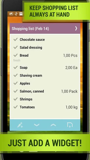 Les captures d'écran du programme Grocery: Shopping List pour le portable ou la tablette Android.