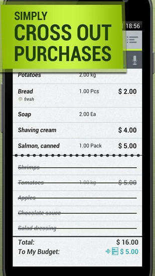 Capturas de tela do programa Grocery: Shopping List em celular ou tablete Android.