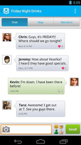 Screenshots of GroupMe program for Android phone or tablet.