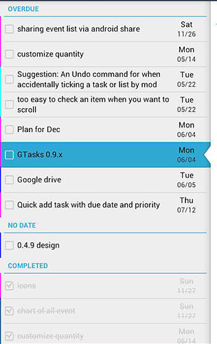 Screenshots of G tasks program for Android phone or tablet.