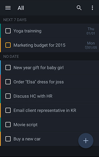 Les captures d'écran du programme G tasks pour le portable ou la tablette Android.