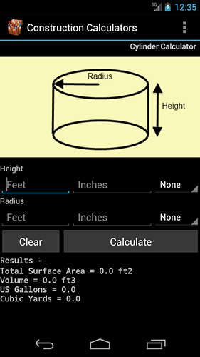 Capturas de tela do programa Handy сonstruction сalculators em celular ou tablete Android.