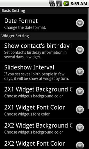 Les captures d'écran du programme Happy birthday: Pro pour le portable ou la tablette Android.