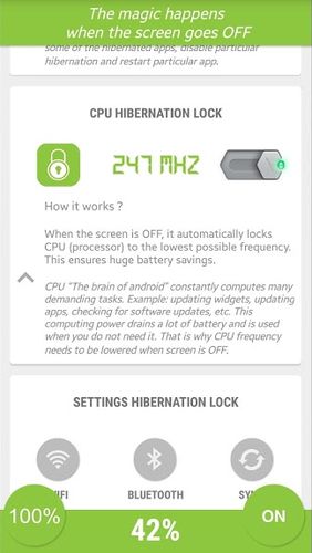 Screenshots des Programms Hibernate - Real battery saver für Android-Smartphones oder Tablets.