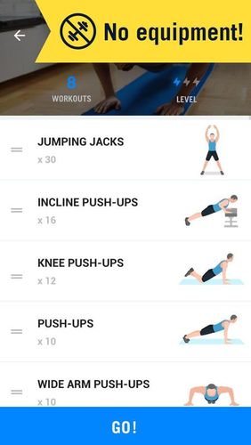 Capturas de tela do programa Home workout - No equipment em celular ou tablete Android.