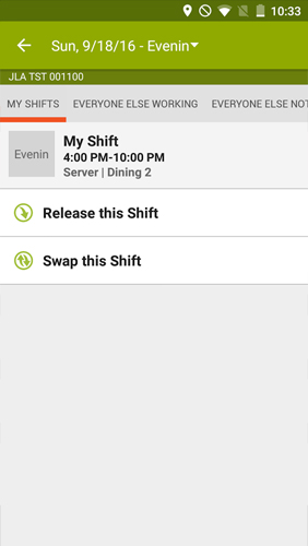 Les captures d'écran du programme Hot Schedules pour le portable ou la tablette Android.