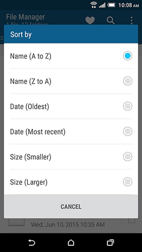 Скріншот програми HTC file manager на Андроїд телефон або планшет.