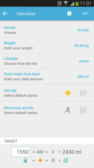 Screenshots of Hydro Drink Water program for Android phone or tablet.