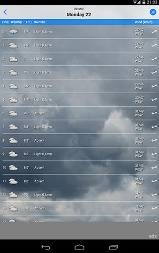 Les captures d'écran du programme ilMeteo weather pour le portable ou la tablette Android.