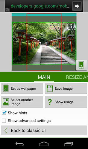 Les captures d'écran du programme Image 2 wallpaper pour le portable ou la tablette Android.