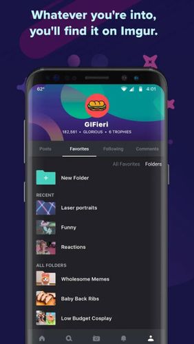 Capturas de pantalla del programa Imgur: GIFs, memes and more para teléfono o tableta Android.