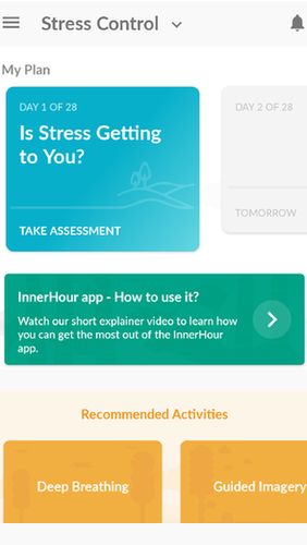 アンドロイドの携帯電話やタブレット用のプログラムInnerHour - Self help for anxiety & depression のスクリーンショット。