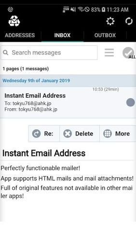 アンドロイド用のアプリInstant email address - Multipurpose free email 。タブレットや携帯電話用のプログラムを無料でダウンロード。