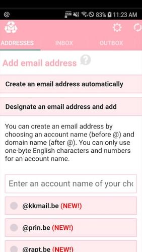 Скріншот програми Instant email address - Multipurpose free email на Андроїд телефон або планшет.