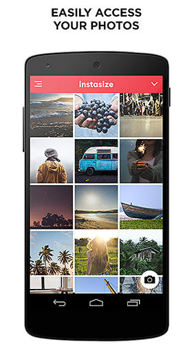 アンドロイドの携帯電話やタブレット用のプログラムInsta size のスクリーンショット。