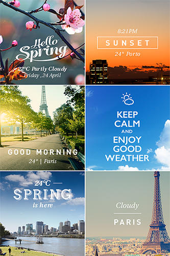 Les captures d'écran du programme Insta weather pro pour le portable ou la tablette Android.