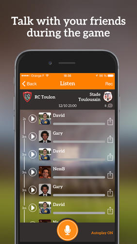 アンドロイドの携帯電話やタブレット用のプログラムKikast: Sports Talk のスクリーンショット。