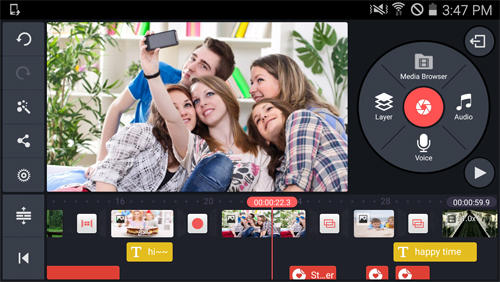 Les captures d'écran du programme KineMaster: Video Editor pour le portable ou la tablette Android.