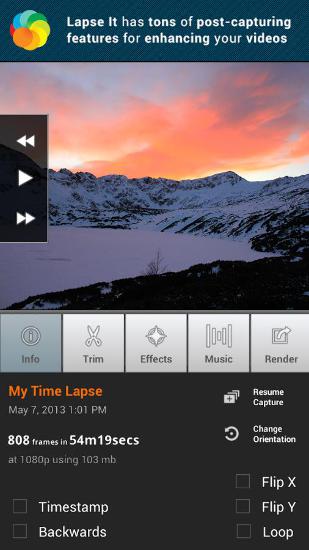 Capturas de tela do programa Lapse It em celular ou tablete Android.