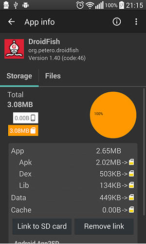 Capturas de tela do programa Link2SD em celular ou tablete Android.