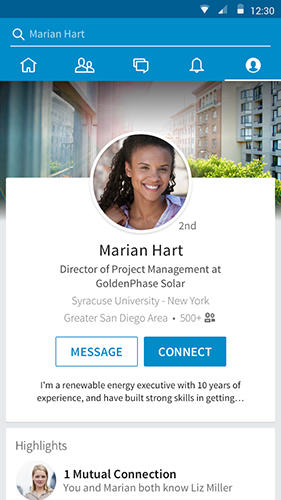 Screenshots of LinkedIn program for Android phone or tablet.