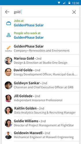 Screenshots of LinkedIn program for Android phone or tablet.