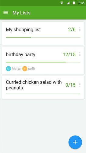 Screenshots of Listonic: Grocery shopping list program for Android phone or tablet.