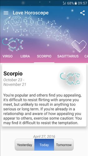Descargar gratis Love Horoscope para Android. Programas para teléfonos y tabletas.