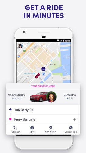 Capturas de tela do programa Lyft em celular ou tablete Android.