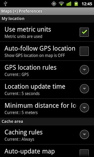 Screenshots des Programms Back country navigator für Android-Smartphones oder Tablets.