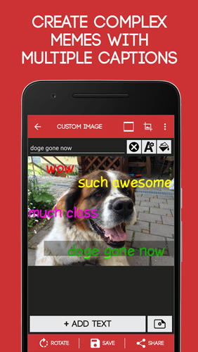Les captures d'écran du programme Meme Generator pour le portable ou la tablette Android.
