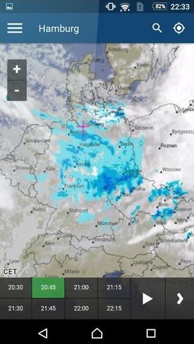 Les captures d'écran du programme Meteoblue pour le portable ou la tablette Android.