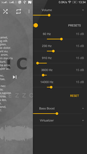 アンドロイドの携帯電話やタブレット用のプログラムMezzo: Music Player のスクリーンショット。