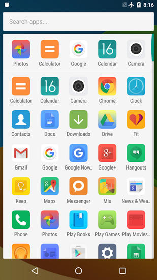 Screenshots of Mi: Launcher program for Android phone or tablet.