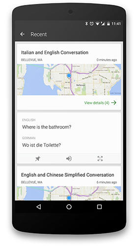 Screenshots of Microsoft translator program for Android phone or tablet.