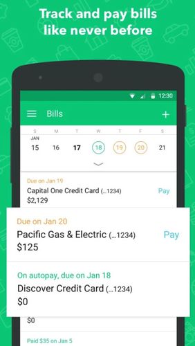 Les captures d'écran du programme Mint: Budget, bills, finance pour le portable ou la tablette Android.