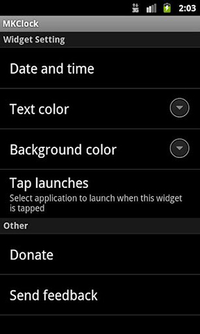 Les captures d'écran du programme MKClock pour le portable ou la tablette Android.