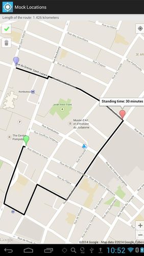 Capturas de tela do programa Mock locations - Fake GPS path em celular ou tablete Android.