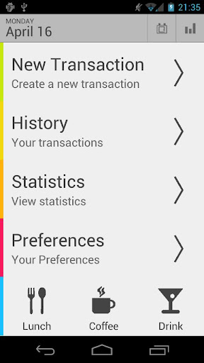 Screenshots des Programms Money Tab für Android-Smartphones oder Tablets.