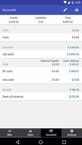 Les captures d'écran du programme Money Manager: Expense & Budget pour le portable ou la tablette Android.