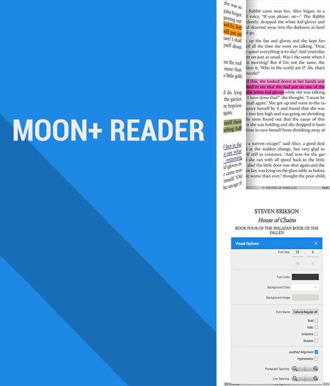 アンドロイド用のプログラム Google translate のほかに、アンドロイドの携帯電話やタブレット用の Moon Reader を無料でダウンロードできます。
