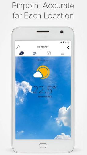 アンドロイドの携帯電話やタブレット用のプログラムMorecast - Weather forecast with radar & widget のスクリーンショット。