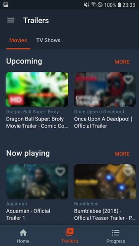 Screenshots of Moviebase program for Android phone or tablet.