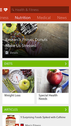 Die App Msn health and fitness für Android, Laden Sie kostenlos Programme für Smartphones und Tablets herunter.