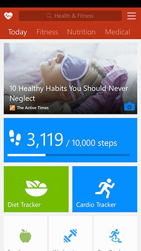 Capturas de tela do programa Msn health and fitness em celular ou tablete Android.