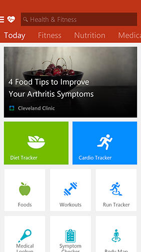 Capturas de tela do programa Msn health and fitness em celular ou tablete Android.