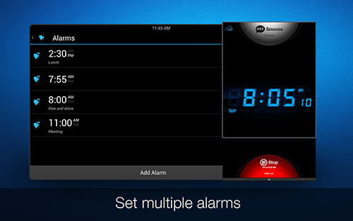 アンドロイドの携帯電話やタブレット用のプログラムMy alarm clock のスクリーンショット。