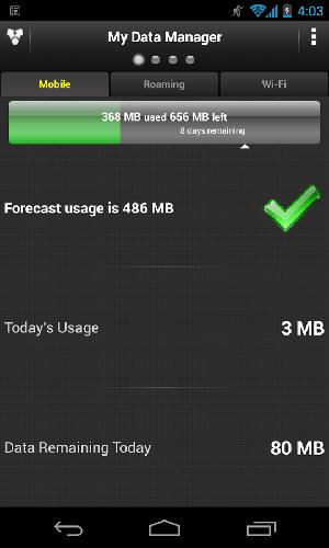 Screenshots of My data manager program for Android phone or tablet.