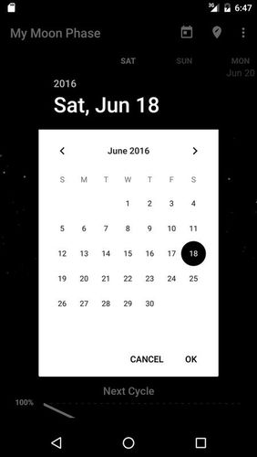 Screenshots des Programms My moon phase - Lunar calendar & Full moon phases für Android-Smartphones oder Tablets.