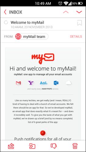 Les captures d'écran du programme myMail – Email pour le portable ou la tablette Android.